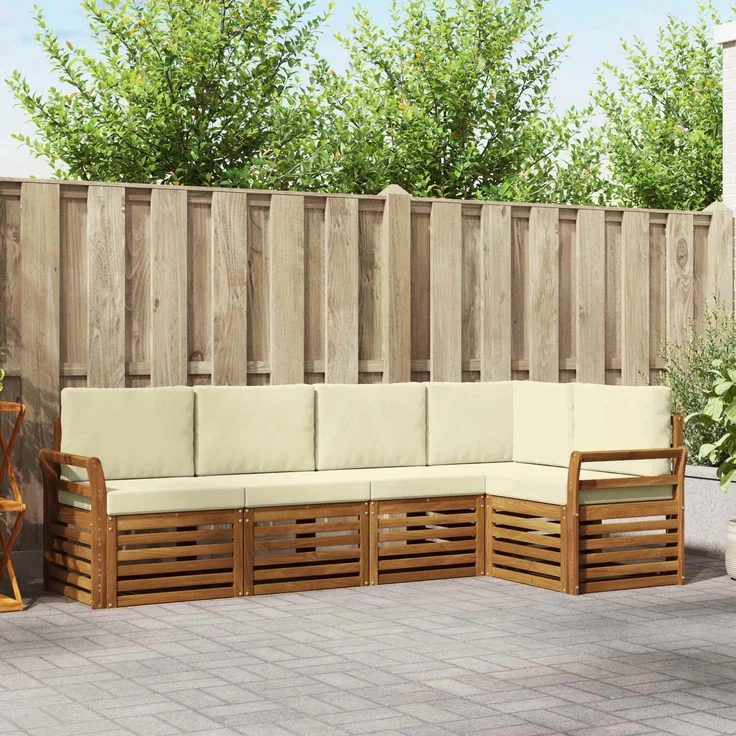vidaXL Outdoor-Sofagarnitur 5 stk. 5-Sitzer Natur und Creme 3374810 – Bild 1