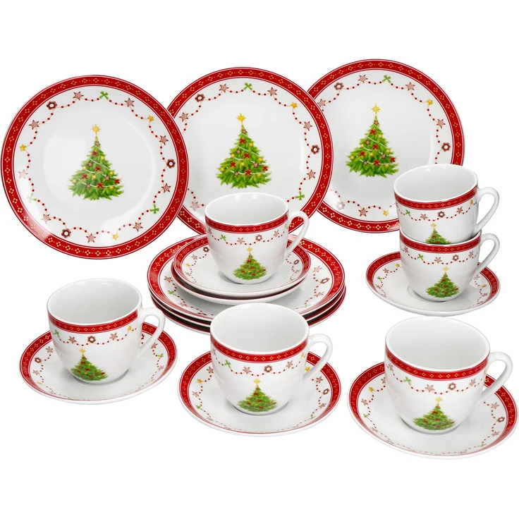 18tlg Kaffeeservice Weihnachtstraum Porzellan 6 Pers. Tassen Teller – Bild 2
