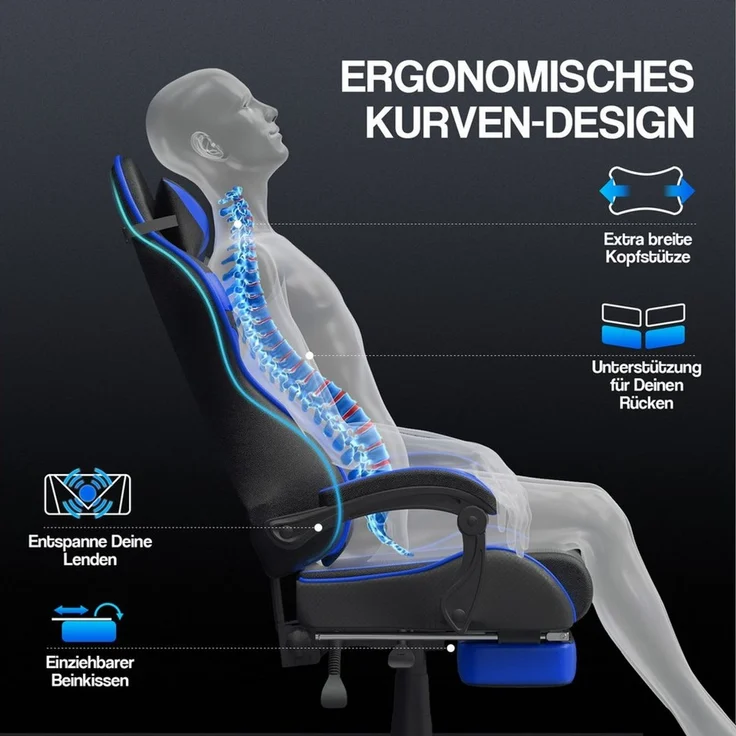 Ferghana Gaming-Stuhl Gaming Sessel mit Fußstütze,Kopfstütze,MassageLendenkissen (Packung), Ergonomisch Gaming Stuhl für Gamer YouTube Livestreaming Xbox – Bild 2