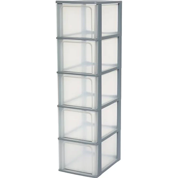 Iris Ohyama, Kunststoff Schubladenbox mit 5 tiefen Schubladen, Grau, Easy-Pull-System, A4, A5 & A6 Format, Schreibtisch Organizer für Büro, Schule, Schreibwaren, BPA-frei, Schubladenschrank, OCH-2500 – Bild 2