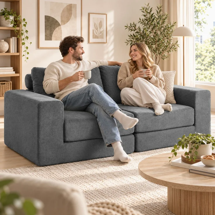 HOMCOM Schlafsofa, Polyester, Grau, 208 x 181 x 58 cm – Bild 9