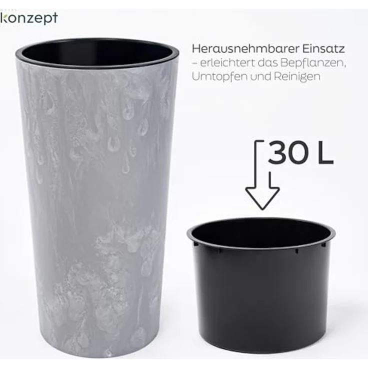 KONZEPT Blumentopf mit Einsatz Hoch 75cm in Beton Optik, für Außenbereich, Modernes Design, UV-beständig, keine scharfen Kanten, bruchfest – Bild 5