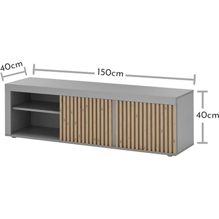 Jasper TV-Lowboard in Grau, Artisan Eiche Optik - Moderner TV Schrank mit viel Stauraum für Ihr Wohnzimmer - 150 x 40 x 40 cm (B/H/T) – Bild 7