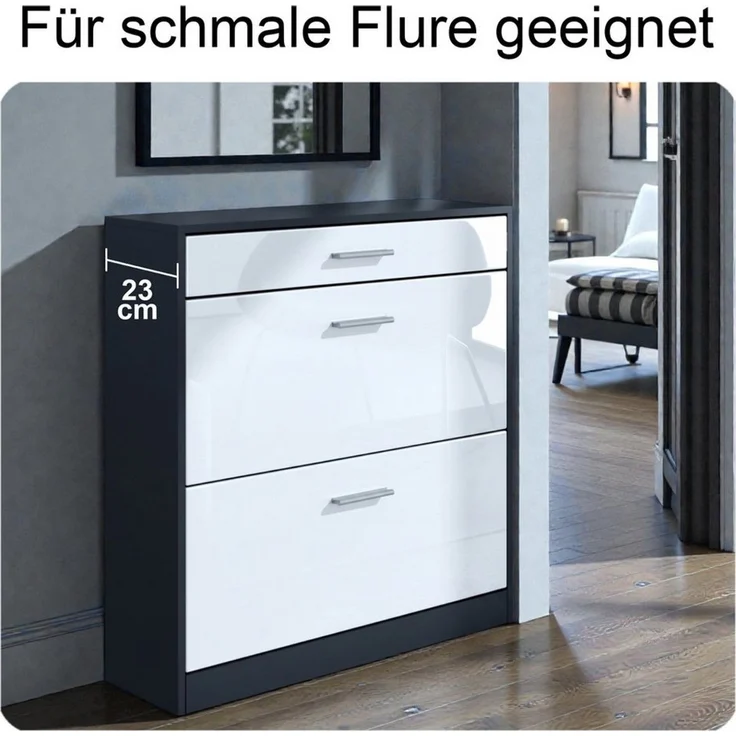 InnoFurn Schuhschrank Roma Schuhkipper (schmaler Flurschrank) Platzsparender Schuhkipper Flurschrank für Diele Flur Garderobe – Bild 3