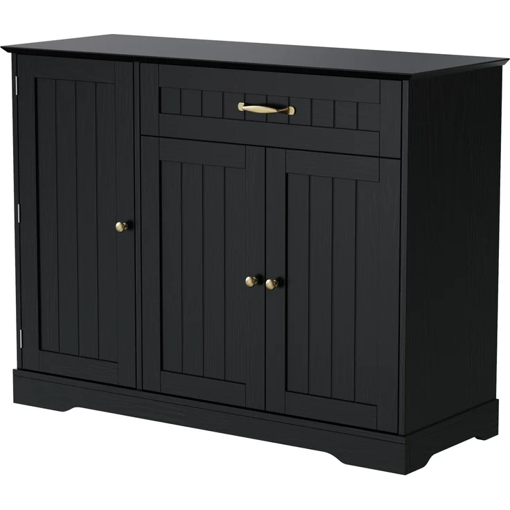 Merax Sideboard Speisewagen mit 3 Türen und einer Schublade, Buffetschrank für Esszimmer, Wohnzimmer und Diele (Schwarz) – Bild 9