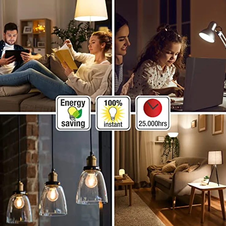 hellum LED Glühbirne E27 7W warmweiß LED Lampe mit 810 Lumen LED Filament, E27 Vintage Led Leuchtmittel ersetzt 60-Watt Glühbirne, 2700 Kelvin warmweiß Klar, 206111 – Bild 6
