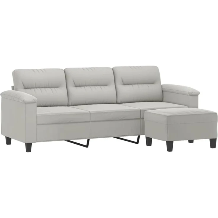 vidaXL 3-Sitzer-Sofa mit Hocker Hellgrau 180 cm Mikrofasergewebe 3201232 – Bild 2