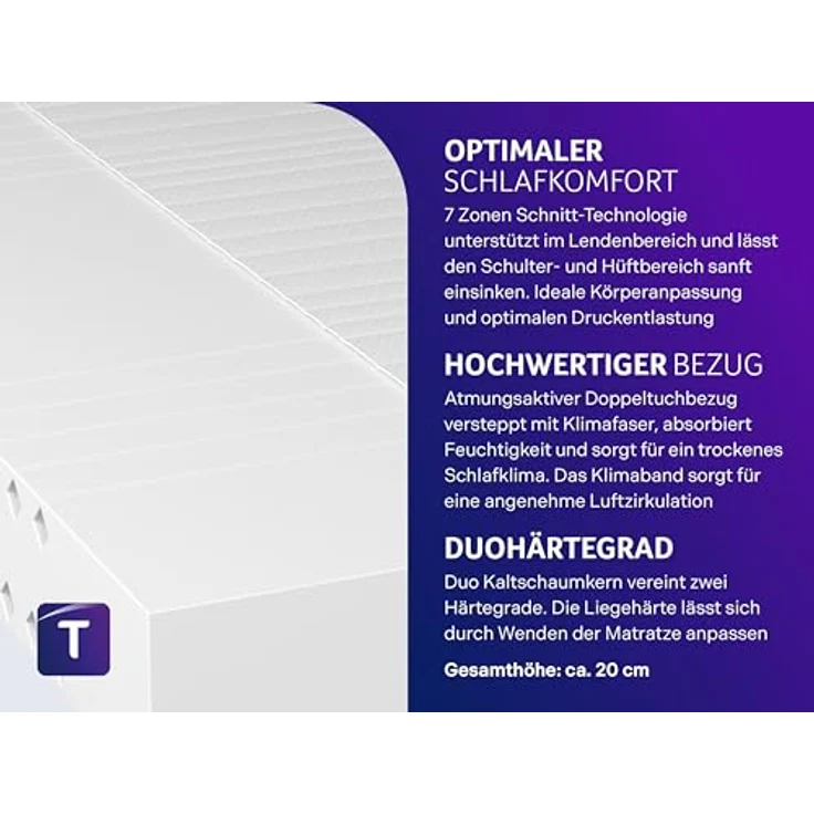 Traumnacht Premium 2 in 1 Duo - orthopädische 7-Zonen Kaltschaummatratze, Härtegrad 2 und 3, Öko-Tex Zertifiziert, 100x200 cm, Höhe 20 cm produziert nach deutschem Qualitätsstandard – Bild 3