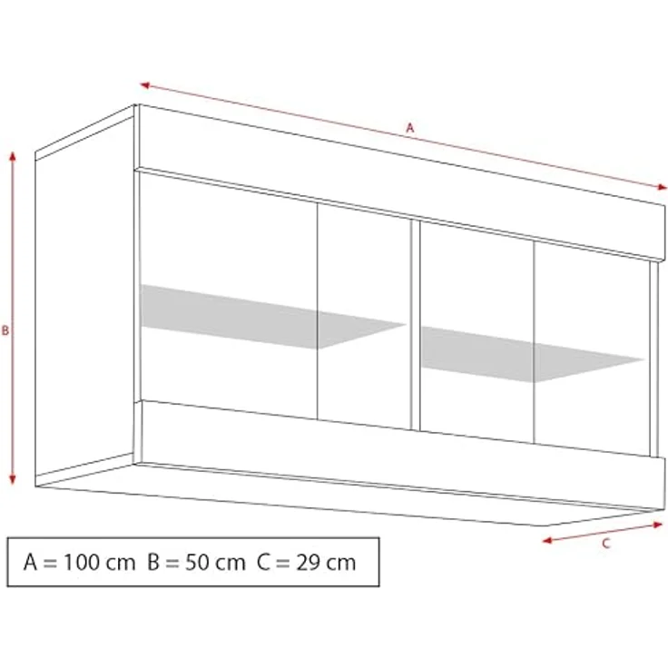 Komodee Hängevitrine Tivoli, Schwarz-Weiß, Glas, 2 Fächer, Rechteckig, 100x50x29.5 cm, optionale LED-Beleuchtung – Bild 2