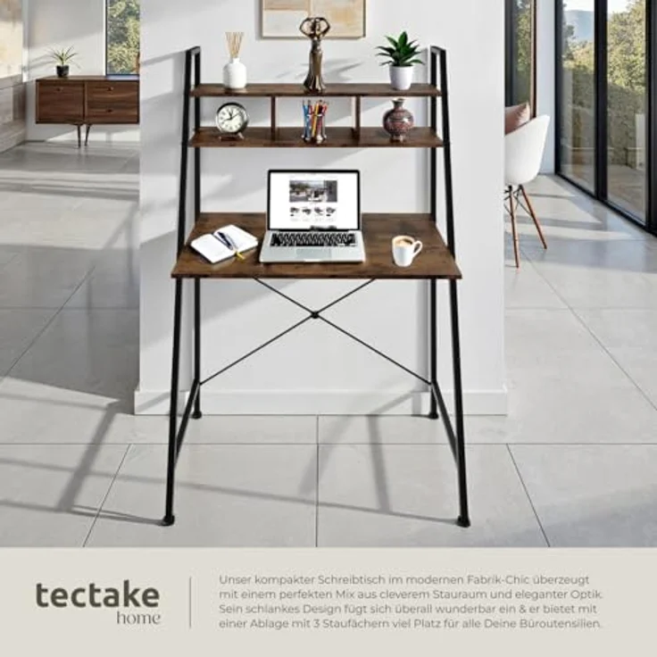 tectake Schreibtisch Computertisch Exeter 85,5x46,5x140cm (1-St, 1 tlg), Rustikaler Schreibtisch im schnörkellosen Industrial Style – Bild 4