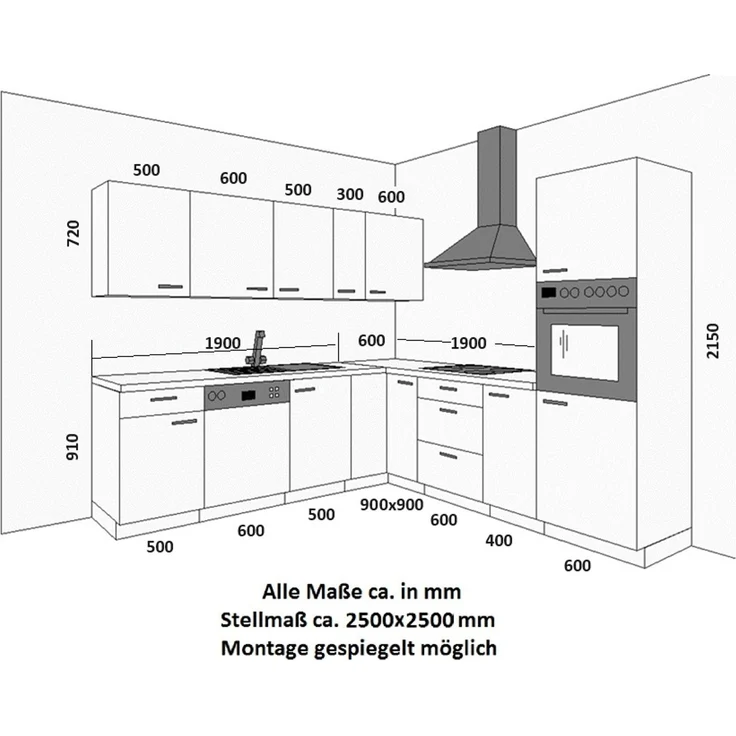 Winkelküche NESSA 250x250 cm Küchenzeile Einbauküche Eckküche Küche Anthrazit – Bild 3
