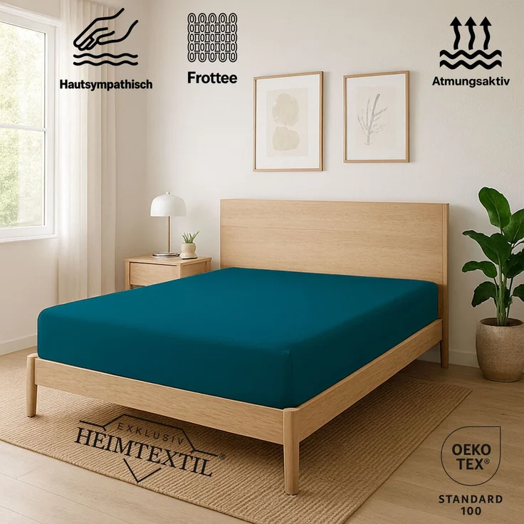 EXKLUSIV HEIMTEXTIL Frottee Spannbettlaken 60 - 70 x 140 cm Petrol 80% Baumwolle 20% Polyester Öko - Tex Zertifiziert Bed-Sheet Bettlaken Spannbetttuch Topper Leinentuch – Bild 2