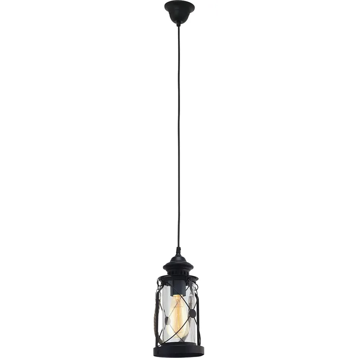 Eglo 49213 Hängeleuchte BRADFORD Stahl schwarz, Glas klar E27 1X60W Ø14cm H:110cm dimmbar