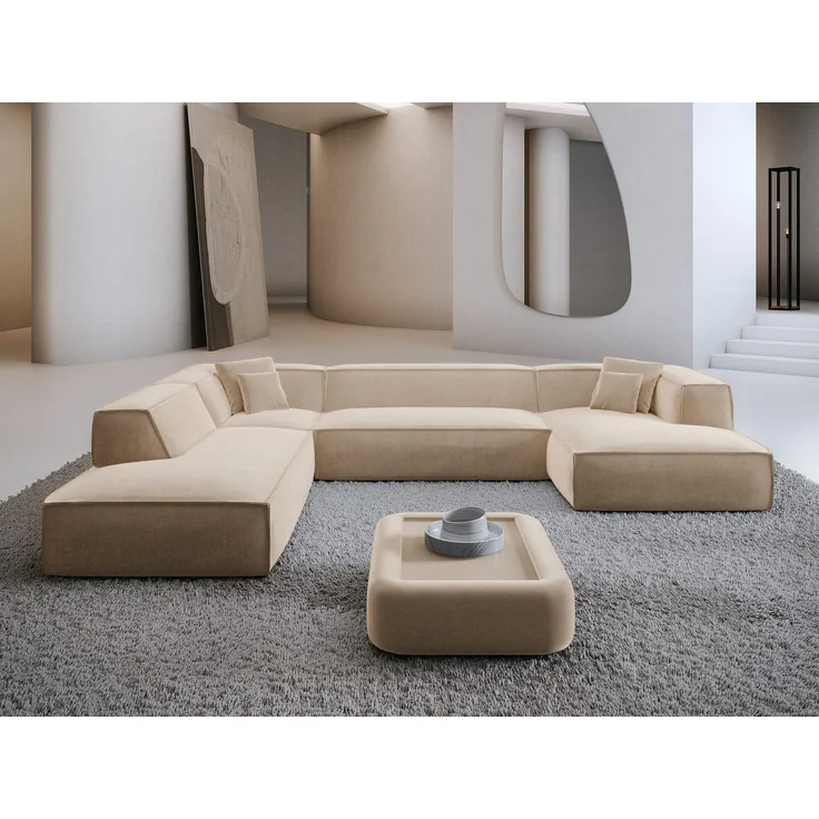 Polster Wohnlandschaft Liranda U-Form Lounge - Samtstoff - Creme - Rechts – Bild 2