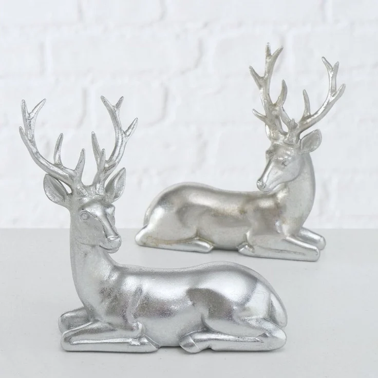 BOLTZE GRUPPE Weihnachtsfigur Dekofigur Tobin Hirsch liegend mit Geweih silber H 15 cm Stückpreis – Bild 2
