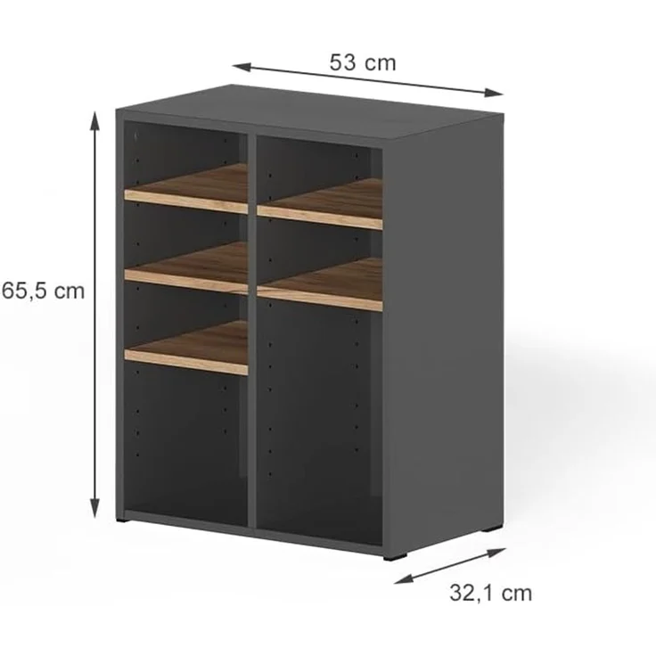 Schuhschrank Lysander Anthrazit/Goldkraft Eiche 53 x 65.5 cm mit 7 offenen Fächern Vicco – Bild 2