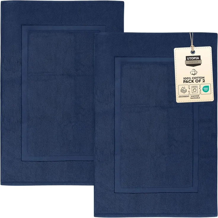 Utopia Towels Badematten mit Baumwollbändern, Marineblau, [kein Badezimmerteppich], 100% ringgesponnene Baumwolle – sehr saugfähig und maschinenwaschbar, Dusch-Badezimmer-Bodenmatte (2 Stück)