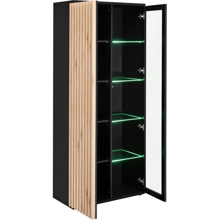 Wohnwand Cameron in Schwarz und Hickory Jackson mit Beleuchtung und Lamellen 340 x 192 x 45 – Bild 3