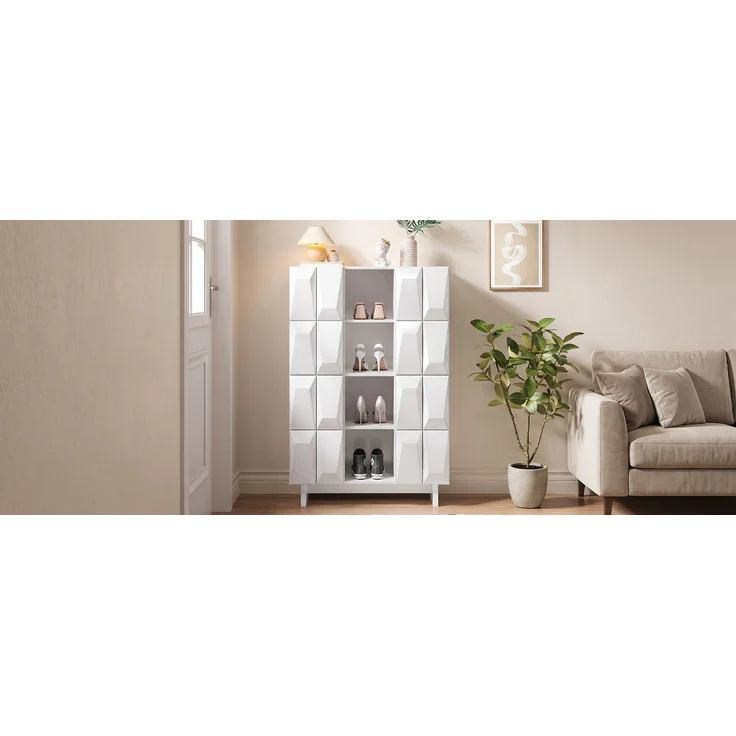 DESVIAE Garderobenschrank Weiß aus Spanplatte – 90,5x135,5x34 cm – 4 Türen, 12 Fächer – Bild 5
