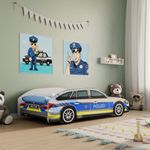 Kids Collective Autobett Kinderbett Jugendbett 70x140 und 80x160 cm Polizei Motiv, mit Rausfallschutz Kinder Spielbett 70x140 cm mit Matratze