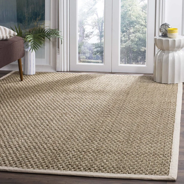 Safavieh Naturfaser Teppich für Wohnzimmer, Esszimmer, Schlafzimmer - Natural Fiber Collection, Kurzer Flor, Natürlich und braun, 120x120 cm