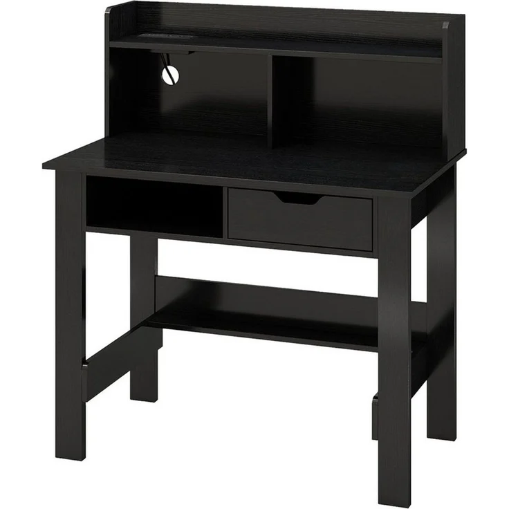 COSTWAY Schreibtisch, mit Steckdosen, Aufsatz, offenem Fach & Schublade – Bild 5