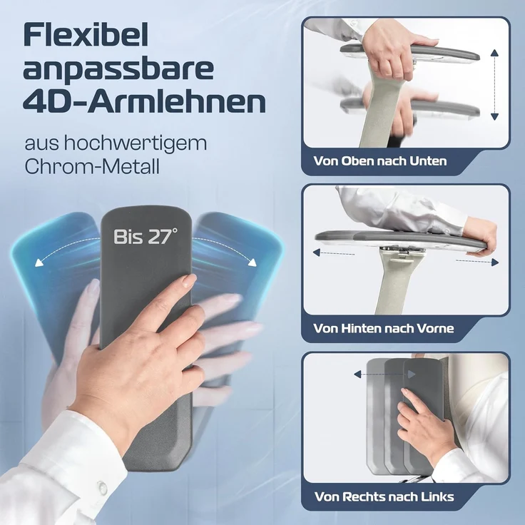 CLOUVOU ProSeat Bürostuhl Ergonomisch [TESTSIEGER] Schreibtischstuhl 100% individuell einstellbar | Büro Stuhl & Gaming Stuhl | Computerstuhl Home Office Chair Ergonomic | Drehstuhl 150 kg – Bild 4