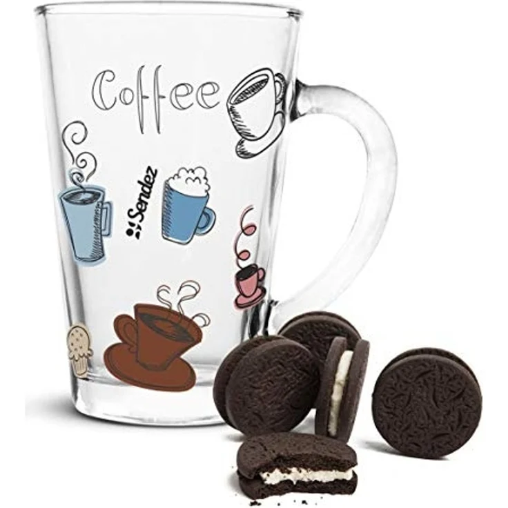 Sendez Latte-Macchiato-Glas 6 Latte Macchiato Gläser 300ml Kaffeegläser mit buntem Kaffee-Aufdruck, 6-tlg, Glas – Bild 7
