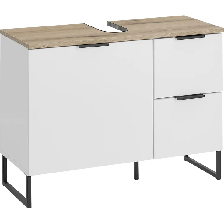 Waschbeckenunterschrank >Denver< 1 Tür, 2 Schübe, weiß matt / evoke eiche dekor - 80x60x35cm (BxHxT)