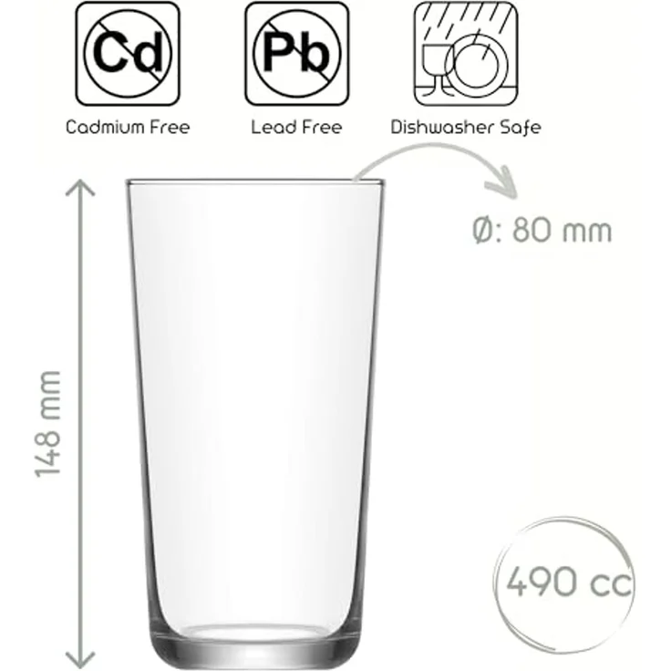 LAV Gläser-Set Assos Longdrinkglas, 6-tlg, Glas, 6er Set, 490ml, ideal für Longdrinks, Cocktails, Limonade – Bild 2