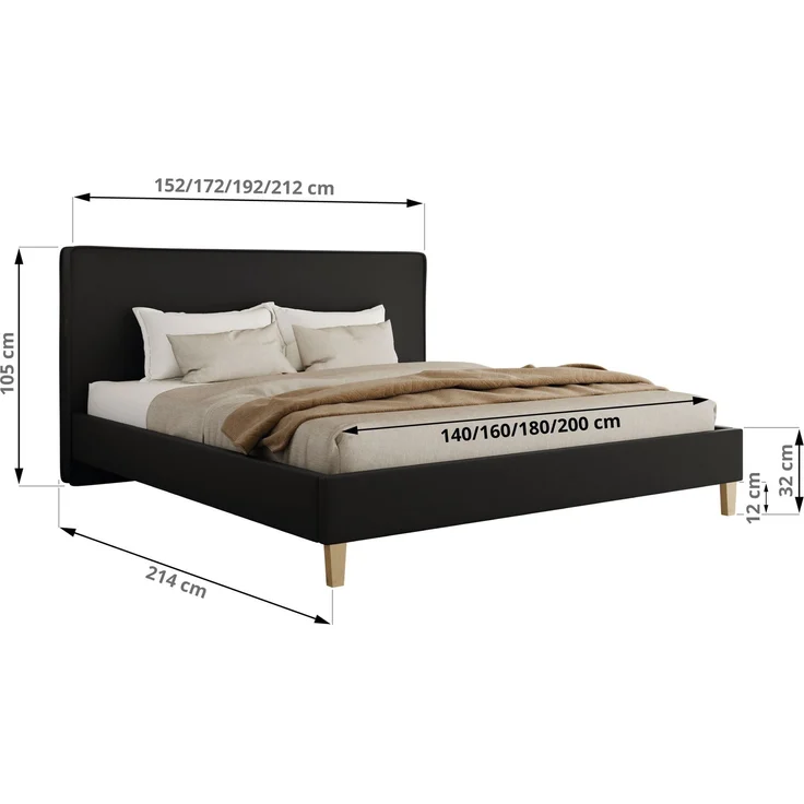 Design Polsterbett LUMARO CLASSIC 140x200 cm mit Lattenrost & 12cm hohen Füßen, Doppelbett mit Kopfteil, Konfigurierbar, Pocket Matratze - Schwarz Kunstleder - VIRE LUX – Bild 4