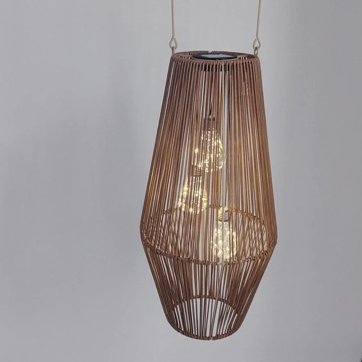 formano LED Tischleuchte Rattan-Optik, LED, Solarbetrieben, Braun, Bänder, H: 54cm – Bild 2