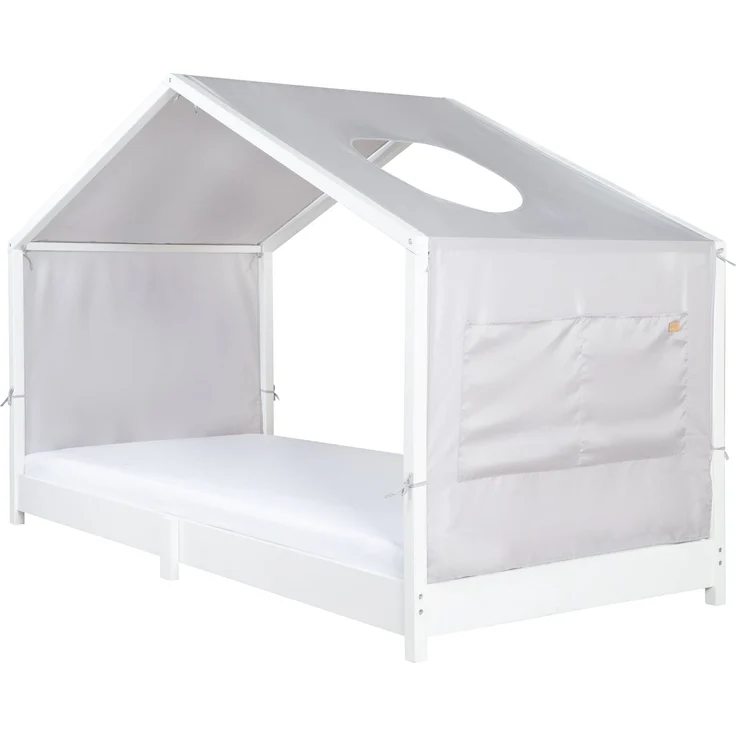 roba Bezug für Montessori Hausbetten 90 x 200 cm - Passendes Zubehör zum Umbau in Himmelbett - Inkl. 3 Aufbewahrungstaschen & Dachfenster - Hellgrau – Bild 1