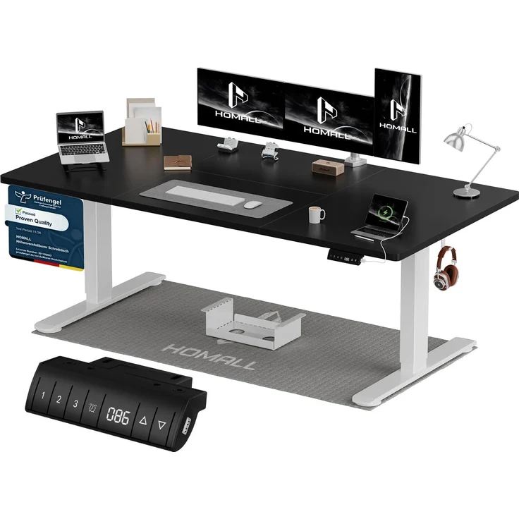 Homall Höhenverstellbarer Schreibtisch 180x80 cm mit USB-A Ladeanschluss, Elektrischer Schreibtisch mit Kabel Management Tray, Standing Desk mit 3 Memory Funktion, Computertisch Weiß+Schwarz
