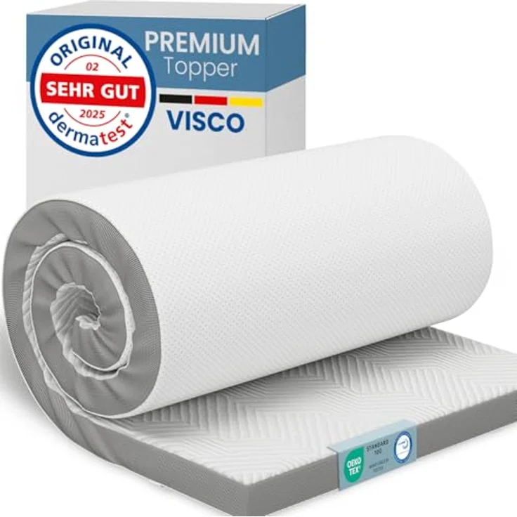 maxVitalis Viskoelastischer Matratzen-Topper, Orthopädische MemoryFoam Matratzenauflage, Viscoauflage für Matratzen & Boxspringbett, inkl. Aloe Vera Bezug (100x200 cm, Viskoschaum 4 cm) – Bild 2
