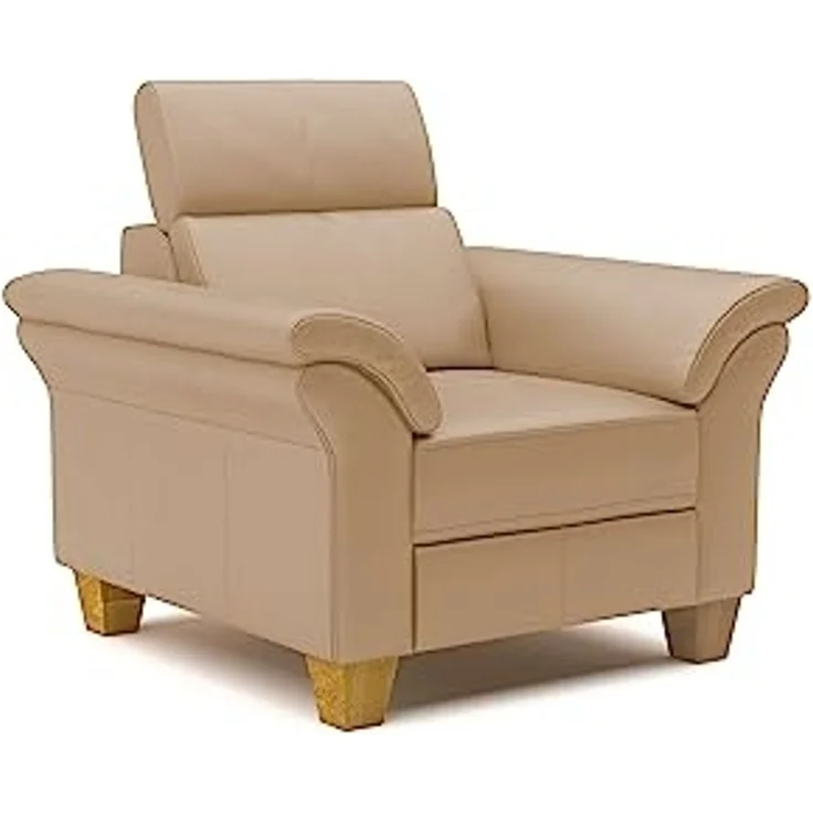 CAVADORE Echtleder-Sessel Ammerland / Sessel im Landhaus-Stil mit Federkern + Kopfteilverstellung / 101 x 84 x 93 / Leder Beige – Bild 4
