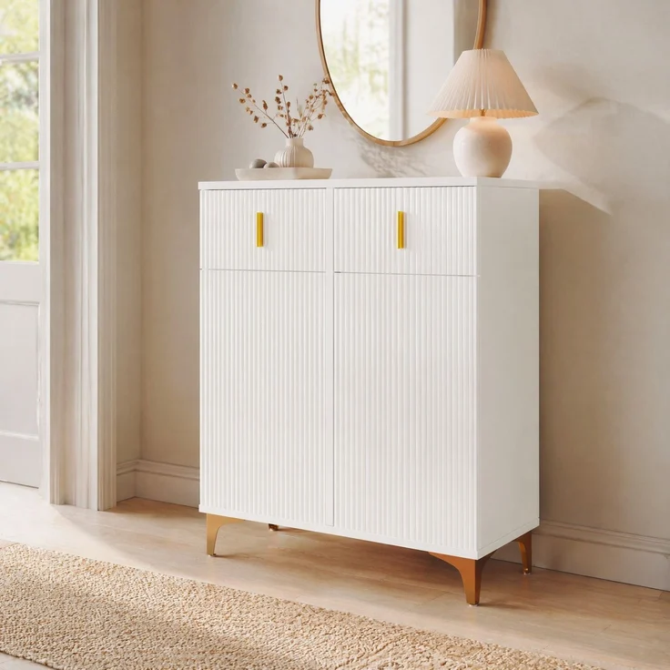DESVIAE Sideboard mit 2 Schubladen und verstellbaren Einlegeböden, 83x101x35 cm, Spanplatte, Weiß – Bild 8