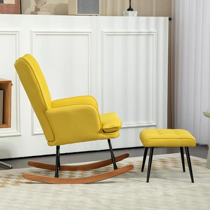 HOMCOM Schaukelsessel Schwingsessel, Wohnzimmerstuhl, mit Hocker – Bild 8