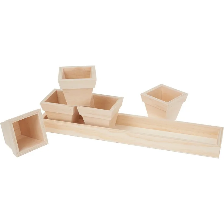 VBS Tablett, Holz, mit 5 Köpfen, 35 cm x 7,5 cm x 6,2 cm