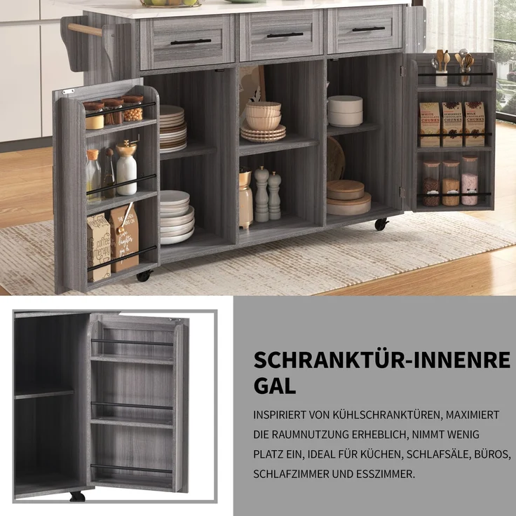 Küchenwagen B 139 x T 46(71) x H 91,5 cm, aus MDF, grau, mit klappbarer Erweiterung – Bild 9