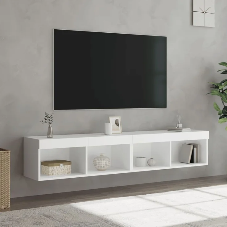2 pcs TV-Schrank, Lowboard mit LED-Leuchten Weiß 80x30x30 cm – Bild 5