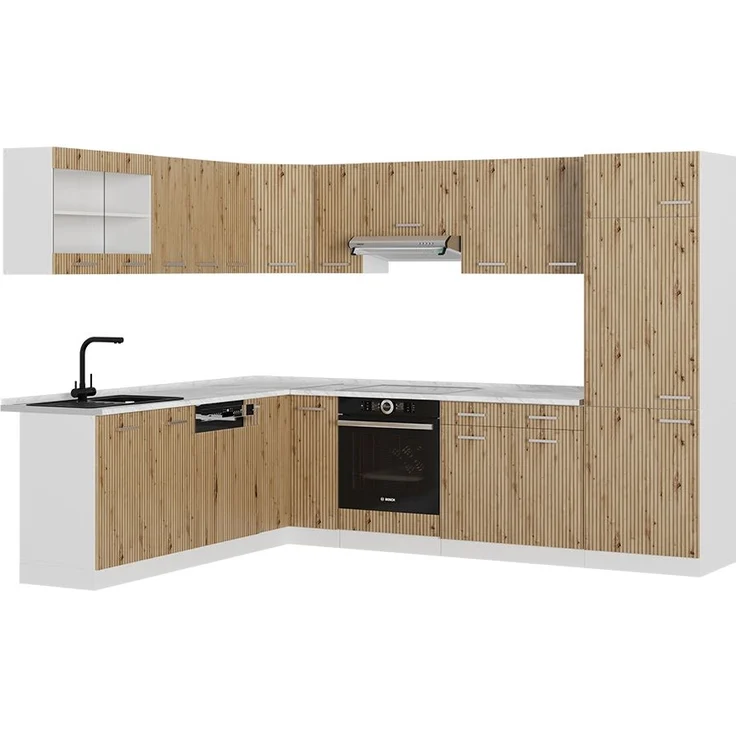 Eckküche R-Line Artisan Eiche/Weiß 287 x 46 cm ohne Arbeitsplatte Vicco – Bild 1