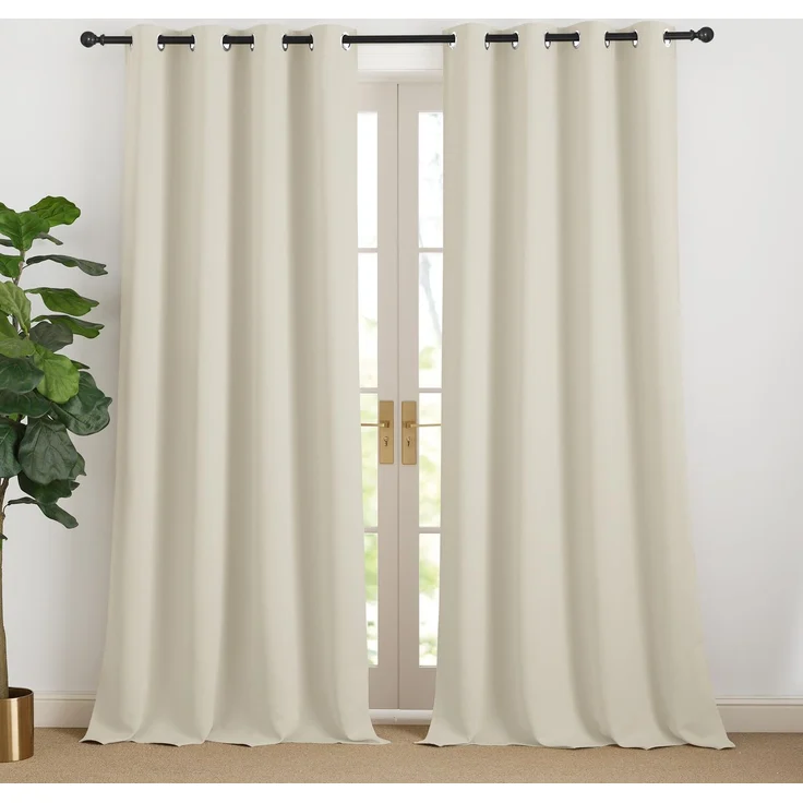 NICETOWN Beige Vorhänge Blickdicht Gardinen 240 cm Lang 2er Set Hellbeige H240 x B140 cm, Thermo Vorhang gegen Kälte Verdunkelungsvorhang mit Ösen für Wohnzimmer/Schlafzimmer Modern Ösenschal