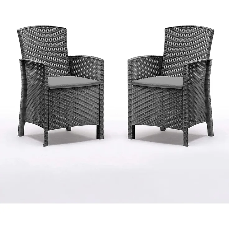 BICA Poltrona 2er Set Lido Gastro Sessel inkl. Sitzkissen, Graphit, Gartensessel, Wetterfest
