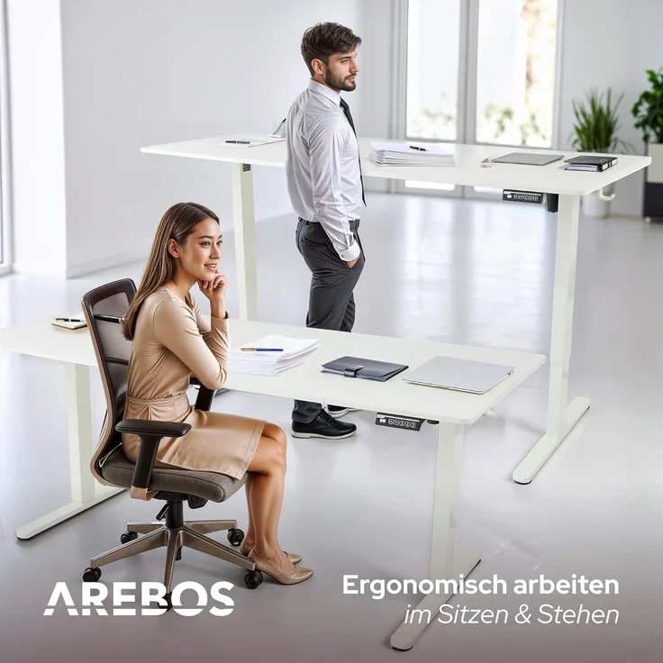 Arebos Schreibtisch Computer-Bürotisch 160 x 80 cm, elektrisch Memory-Funktion, 72-118 cm höhenverstellbar, Hebekapazität: 70 kg – Bild 4