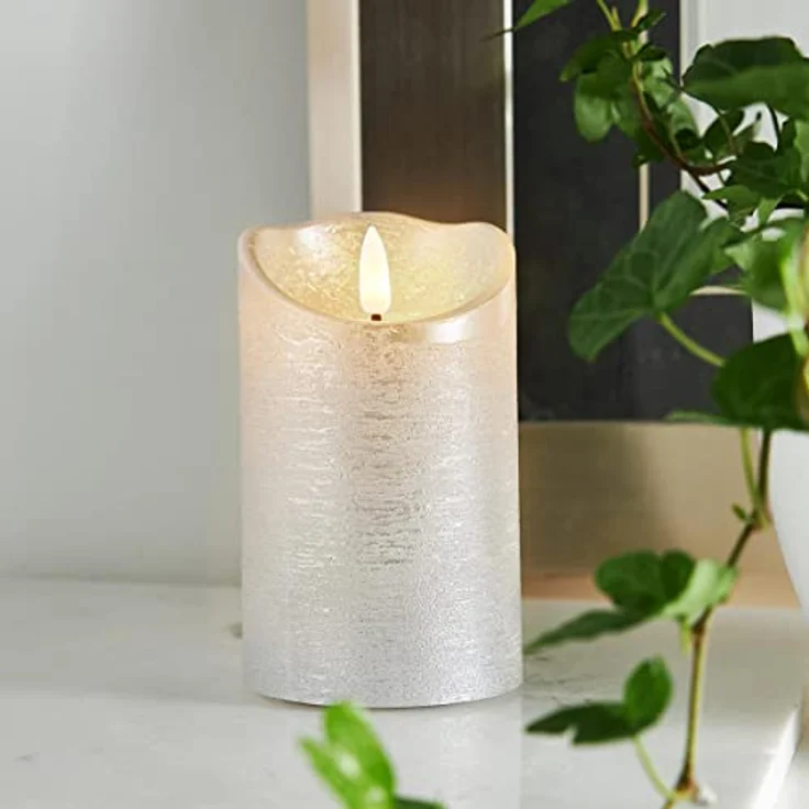 LED Echtwachskerze Flamme Rustic flackernd silber H 125cm Ø 75cm – Bild 2