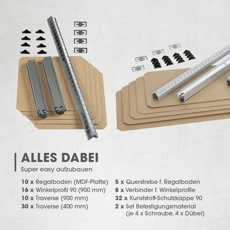 EASYmaxx Schwerlastregal-Set mit 5 belastbarenHolzböden 2-tlg. silber/holzfarben – Bild 5