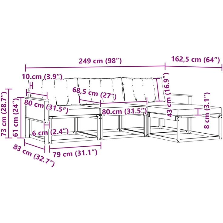 vidaXL Outdoor-Sofagarnitur mit Kissen 4 pcs Natürlich und Schwarz 3381336 – Bild 7