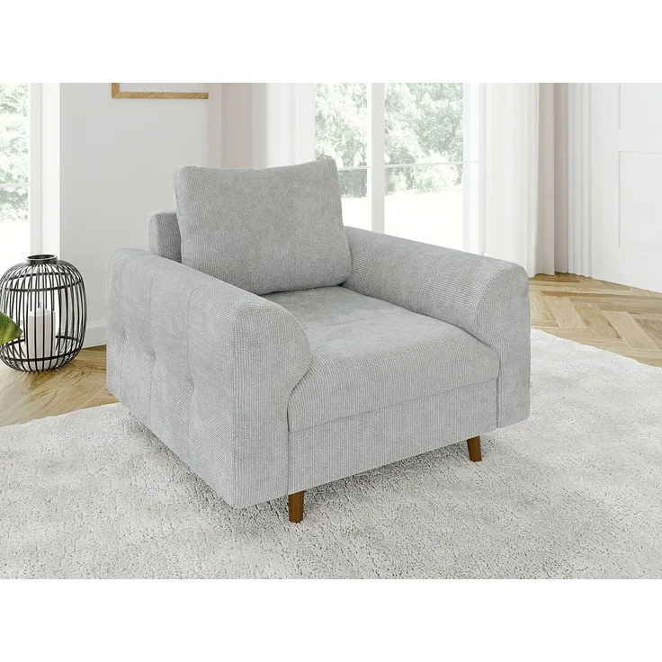 S-Style Möbel Sessel Kristian mit Holzfüßen im skandinavischen Stil aus Chenille-Stoff, mit Wellenfederung