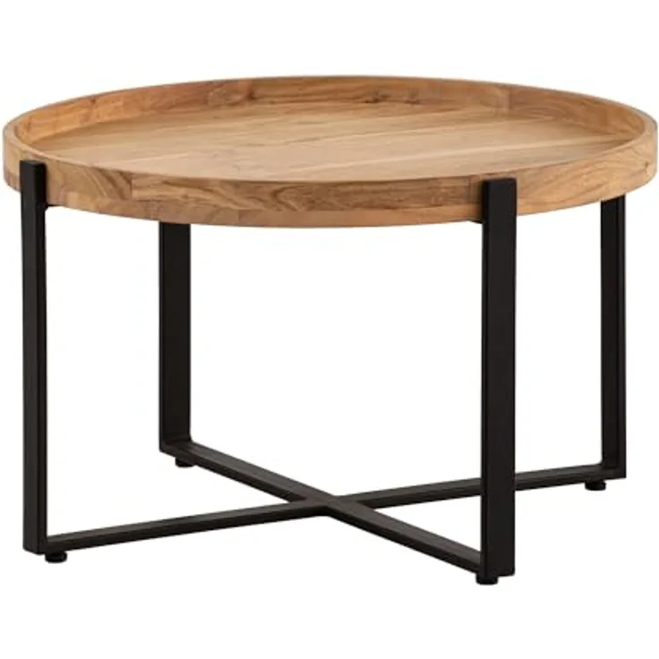 Livetastic Couchtisch, Rund, Braun, Massivholz aus Akazie, 60x36x60 cm für das Wohnzimmer